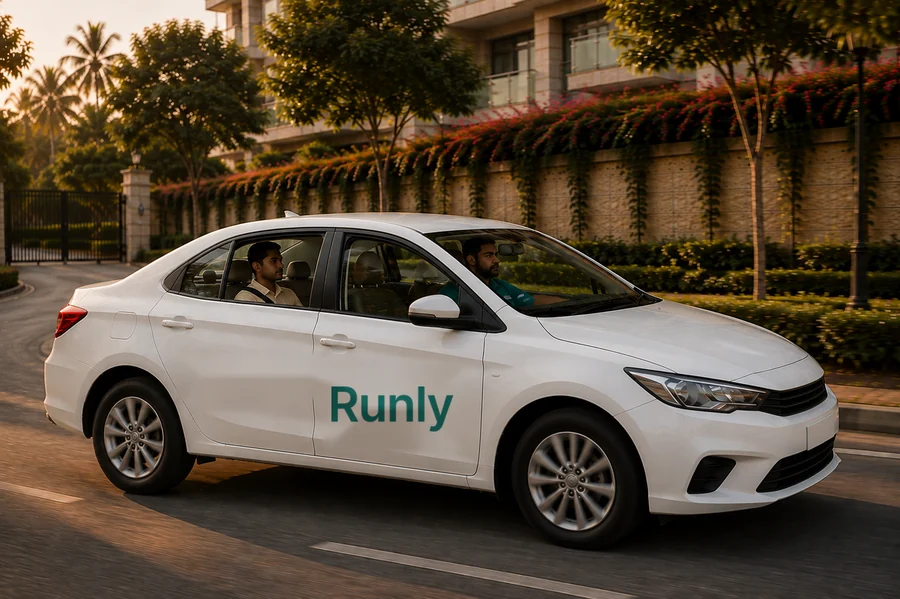 Runly mobility professional helping a resident to a waiting car